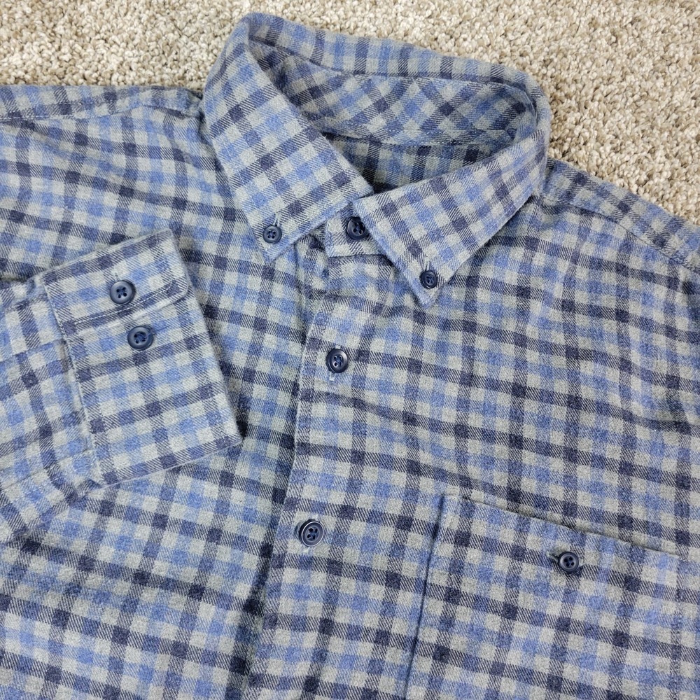 Johnnie O Hangin Out Mens Medium Gray Gingham Check Button Down LS Flannel